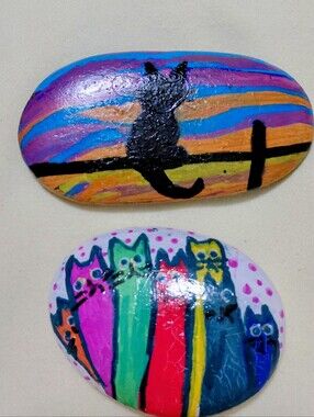 2 Hand Painted And Sealed Friendship Stones Aprox 4x2" (CATS)